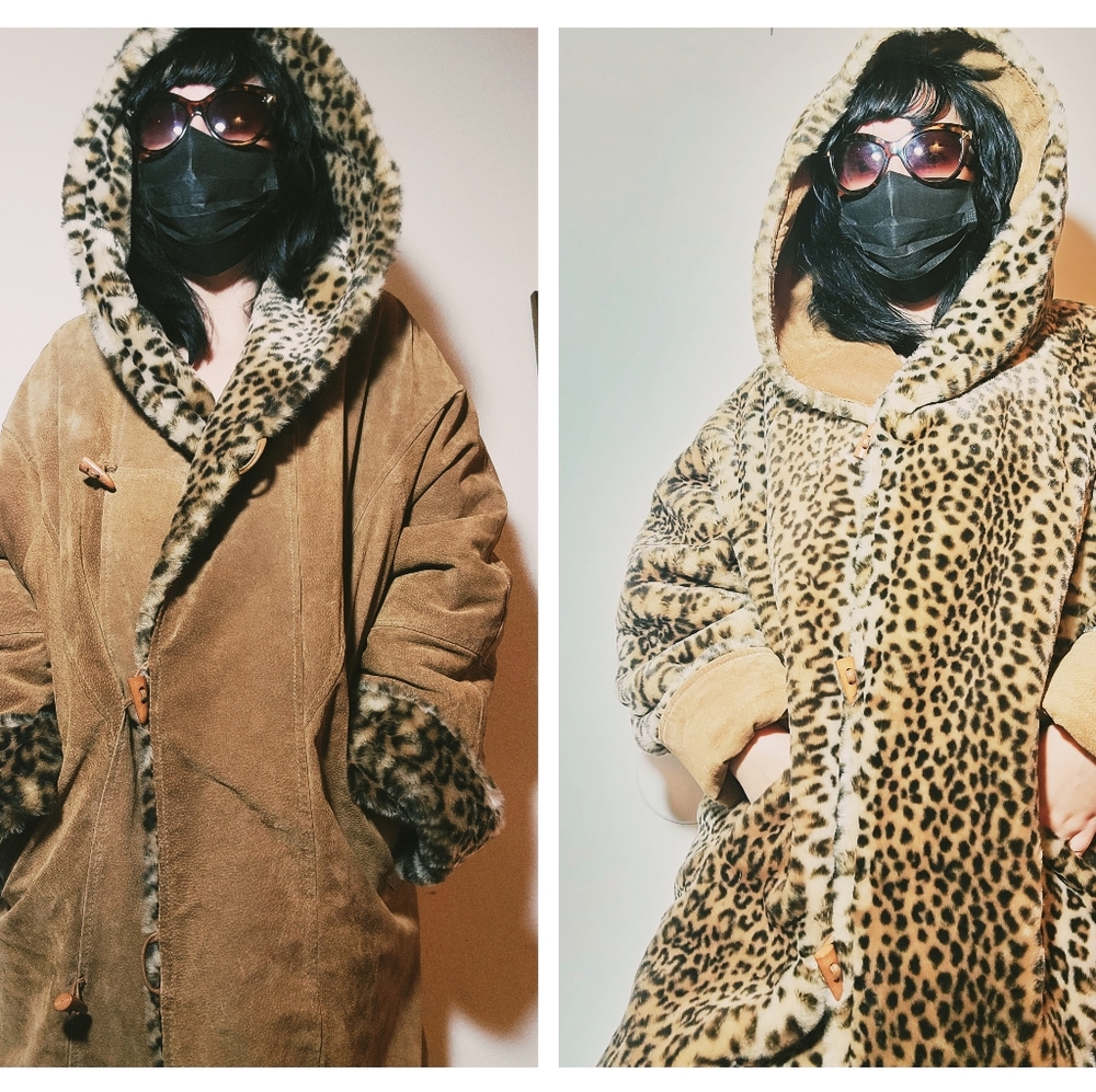 Vintage Designer Reversible Leather Longcoat with Soft Faux Fur